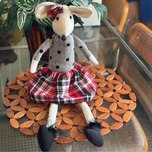 Vintage Large Mrs. Mouse Polka Dot Plaid Skirt Shelf Sitter/Door Stopper